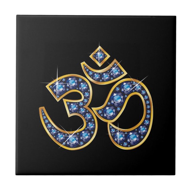 Om Symbol with "Sapphire" Stones Tile (Front)