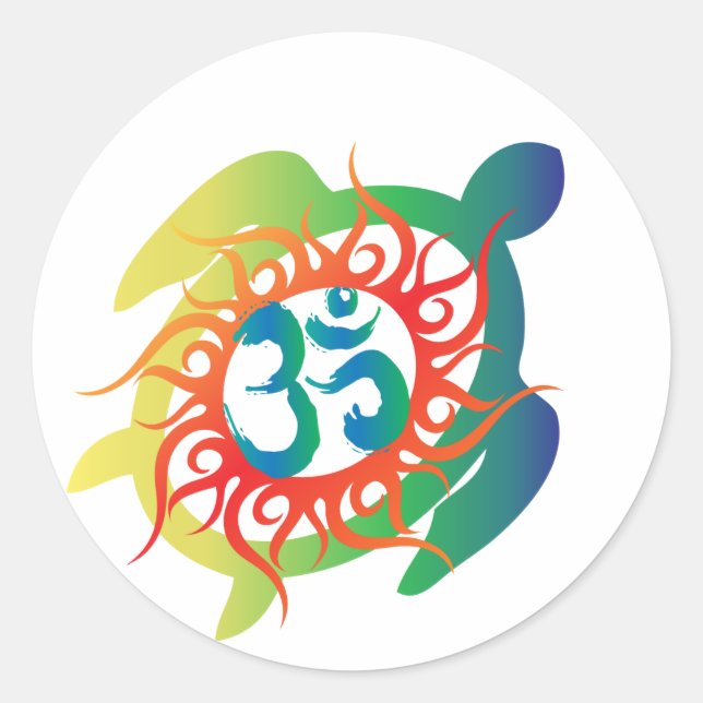 Om-Tatto-Vibrant-Turtle Classic Round Sticker (Front)