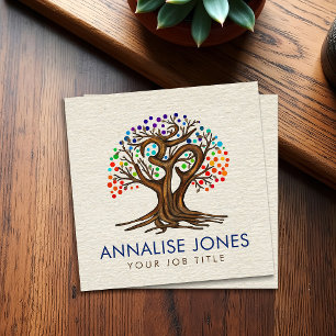 Om Tree Colourful dot leaves Square Business Card