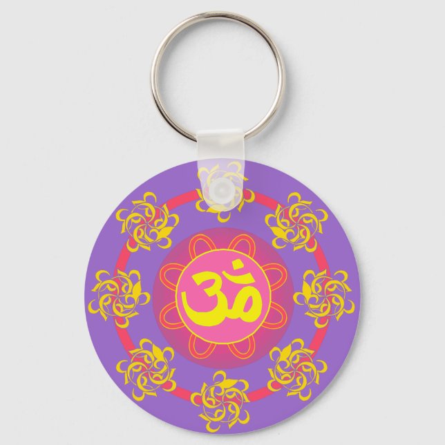 Om with Swirls and Colours! Keychain (Front)
