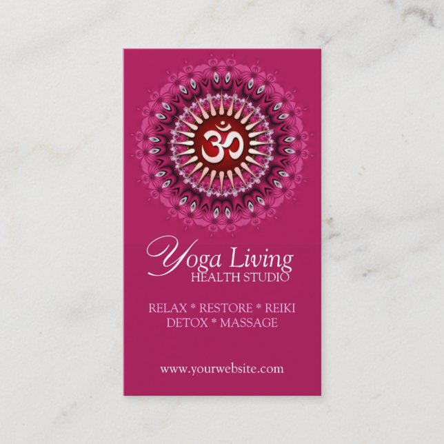 Om Yoga Pink Mandala New Age Business Cards (Front)