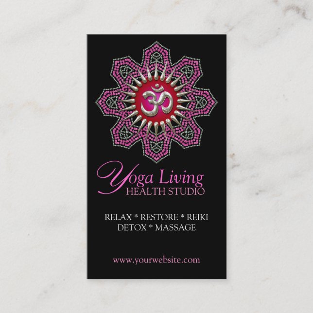 Om Yoga Pink Mandala Sparkle Business Cards (Front)