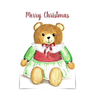 Oma Bear Merry Christmas Watercolour Card