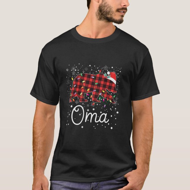 Oma Bear Red Plaid Christmas Pajama Merry Xmas Fam T-Shirt (Front)