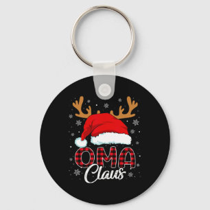 Oma Claus Santa Hat Reindeer Red Plaid Matching Fa Keychain