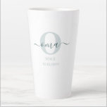 Oma Elegant Script Monogram Green White Latte Mug<br><div class="desc">Latte mug for a new oma or long established one! which you can personalize with the date they became a grandmother. This trendy minimalist design has a modern colour palette of two tone green and white. It has an Oma monogram, with the initial letter O and the name oma, lettered...</div>