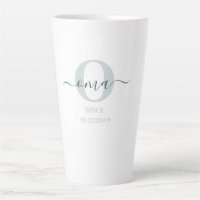 Oma Elegant Script Monogram Green White Latte Mug