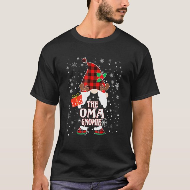 Oma Gnome Buffalo Plaid Matching Family Christmas  T-Shirt (Front)
