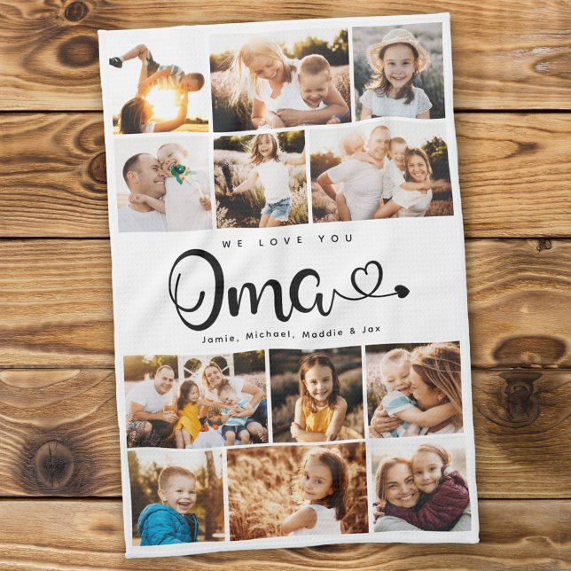 Oma We Love you Hearts Modern Photo Collage Kitchen Towel (Creator Uploaded)