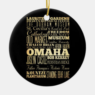 Omaha City of Nebraska State Typography Art Ceramic Ornament