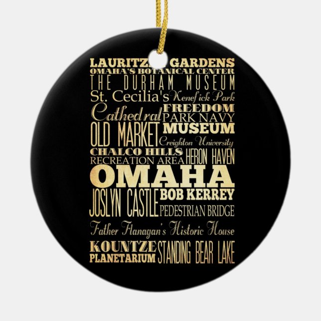 Omaha City of Nebraska State Typography Art Ceramic Ornament (Front)