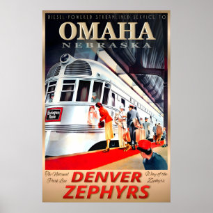 Omaha Nebraska Denver Zephyrs Burlington Route New Poster