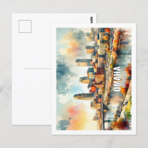 Omaha Nebraska Famous Travel Places watercolor Postcard