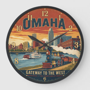 Omaha Nebraska Gateway to the West Vintage Large Clock