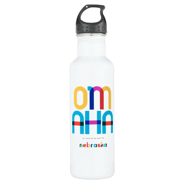 Omaha Nebraska Mid Century, Pop Art, 710 Ml Water Bottle (Front)