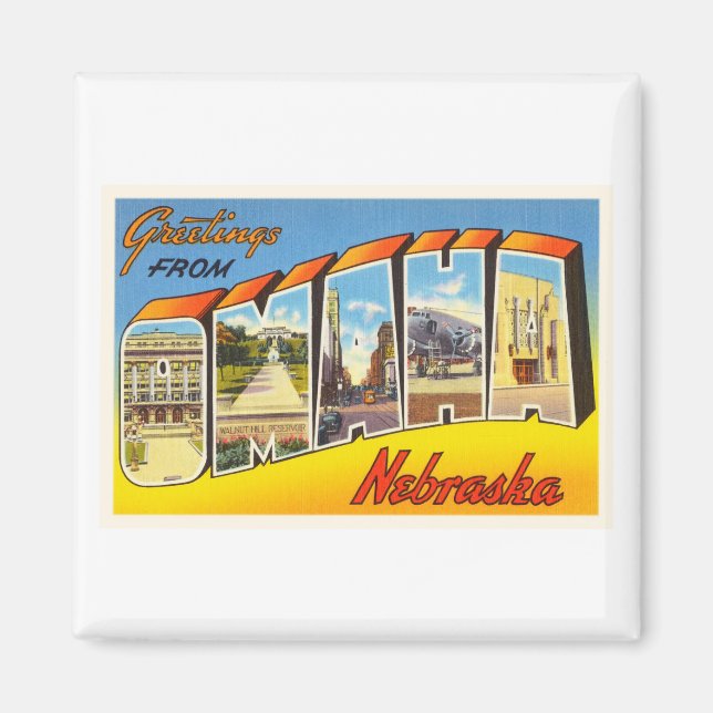 Omaha Nebraska NE Old Vintage Travel Souvenir Magnet (Front)