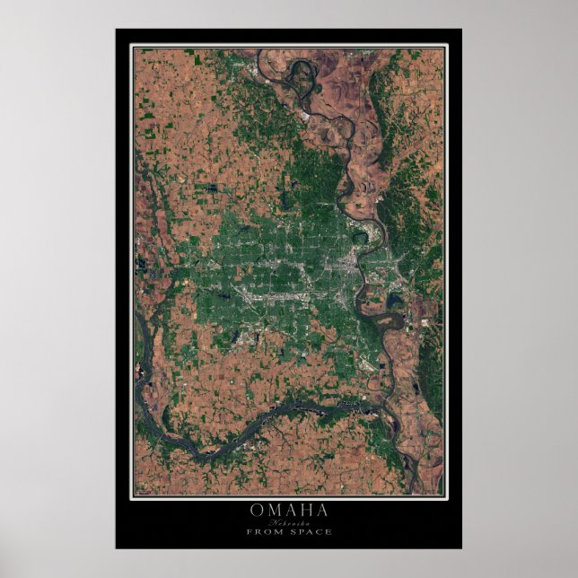 Omaha Nebraska Satellite Poster Map (Front)