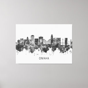 Omaha Nebraska Skyline BW Canvas Print