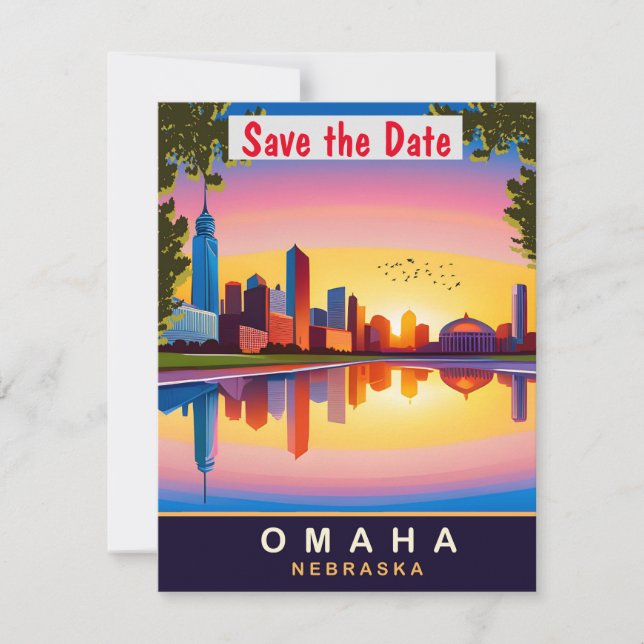 Omaha Nebraska Skyline Retro wedding Invitation (Front)