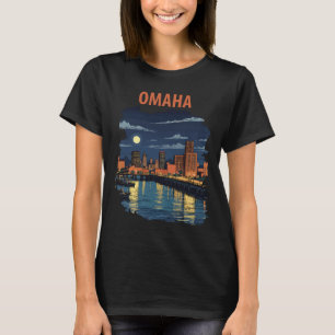 Omaha Nebraska Skyline River Night Travel T-Shirt