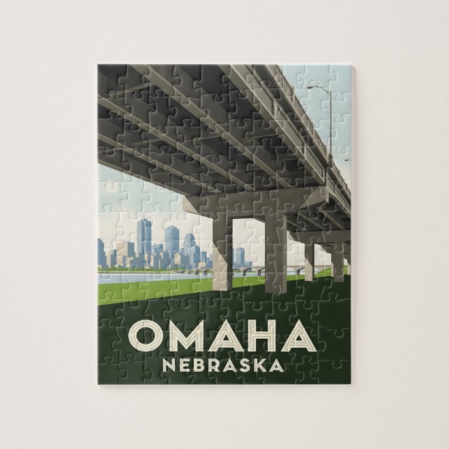Omaha Nebraska skyline underneath a large overpass Jigsaw Puzzle (Vertical)