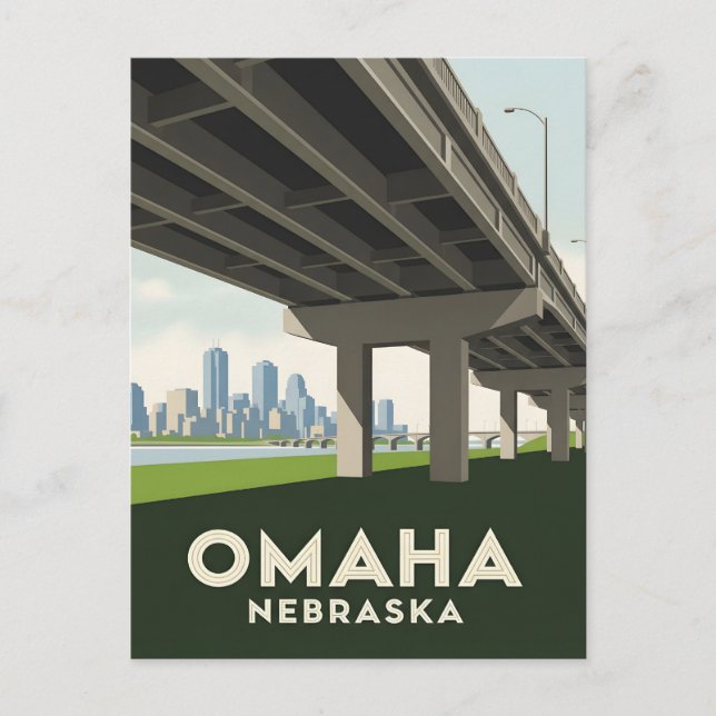 Omaha Nebraska skyline underneath a large overpass Postcard (Front)