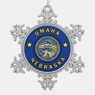 Omaha Nebraska Snowflake Pewter Christmas Ornament