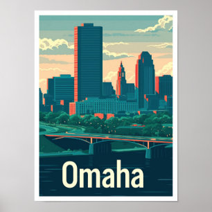 Omaha Nebraska USA Art Vintage Travel Illustration Poster