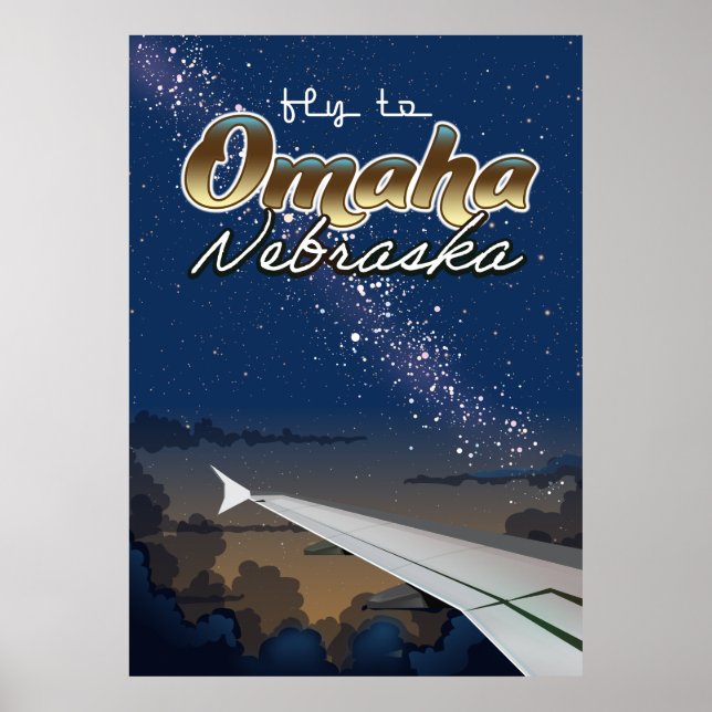 Omaha, Nebraska vintage flight travel poster (Front)
