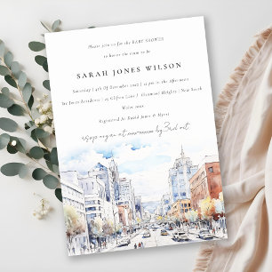 Omaha Nebraska Watercolor Landscape Baby Shower Invitation