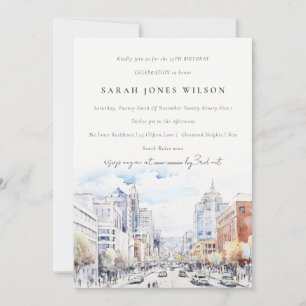 Omaha Nebraska Watercolor Landscape Birthday Invitation