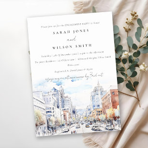 Omaha Nebraska Watercolor Landscape Engagement Invitation