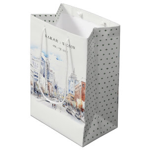 Omaha Nebraska Watercolor Landscape Wedding Medium Gift Bag