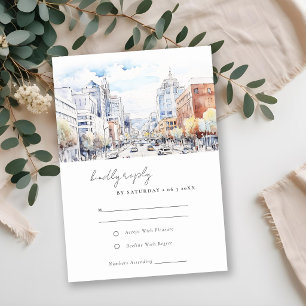 Omaha Nebraska Watercolor Landscape Wedding RSVP Card