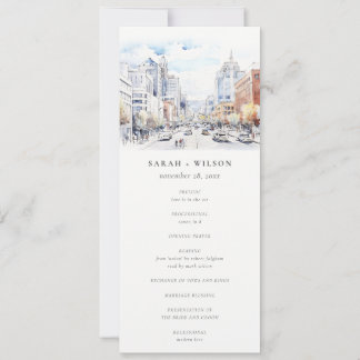 Omaha Nebraska Watercolor Scape Wedding Program