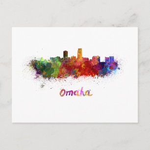 Omaha skyline in watercolor postcard