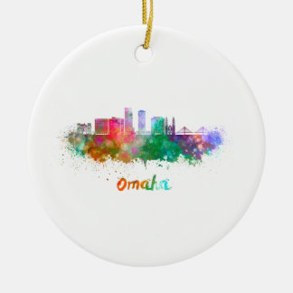 Omaha V2  skyline in watercolor Ceramic Ornament
