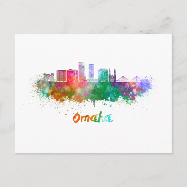 Omaha V2  skyline in watercolor Postcard (Front)