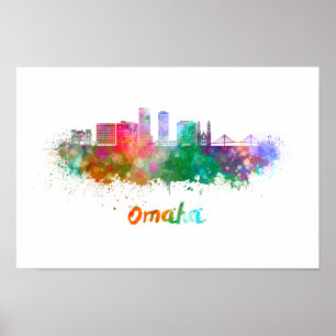Omaha V2 skyline in watercolor Poster