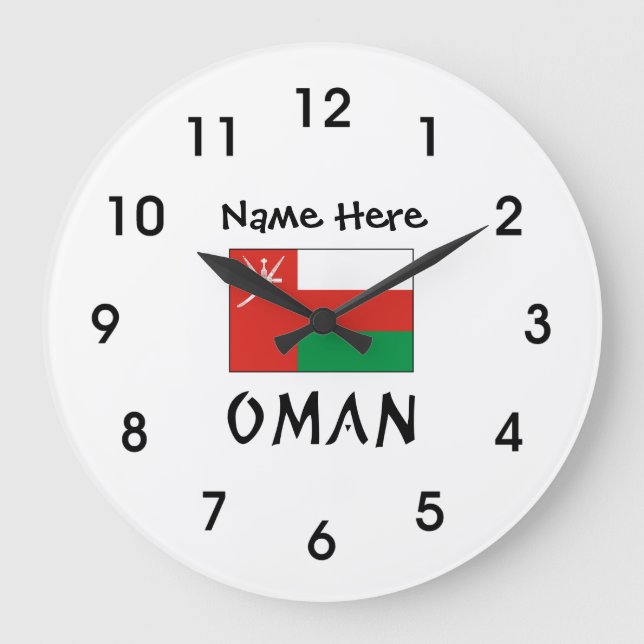 Oman and Omani Flag with Your Name Large Clock (Front)