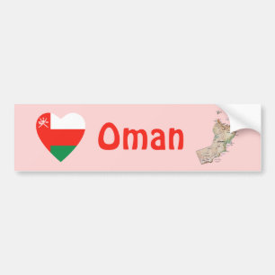 Oman Flag Heart + Map Bumper Sticker