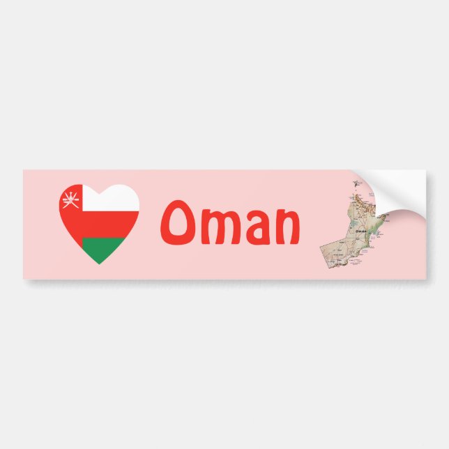 Oman Flag Heart + Map Bumper Sticker (Front)