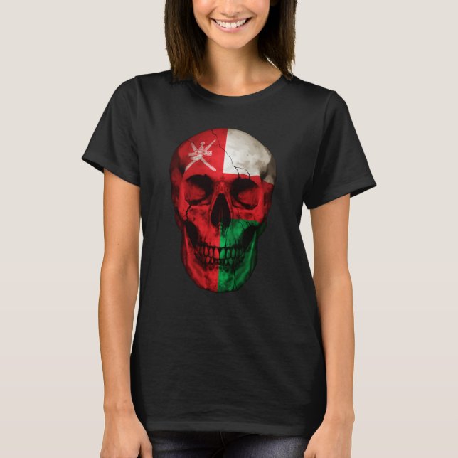 Oman Flag Skull Omani Roots Proud Patriotic T-Shirt (Front)