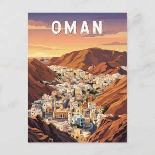 Oman Illustration Travel Art Vintage Postcard