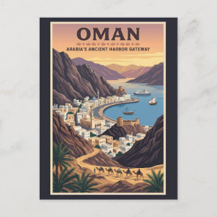 Oman Landscape Illustration Travel Art Vintage Postcard