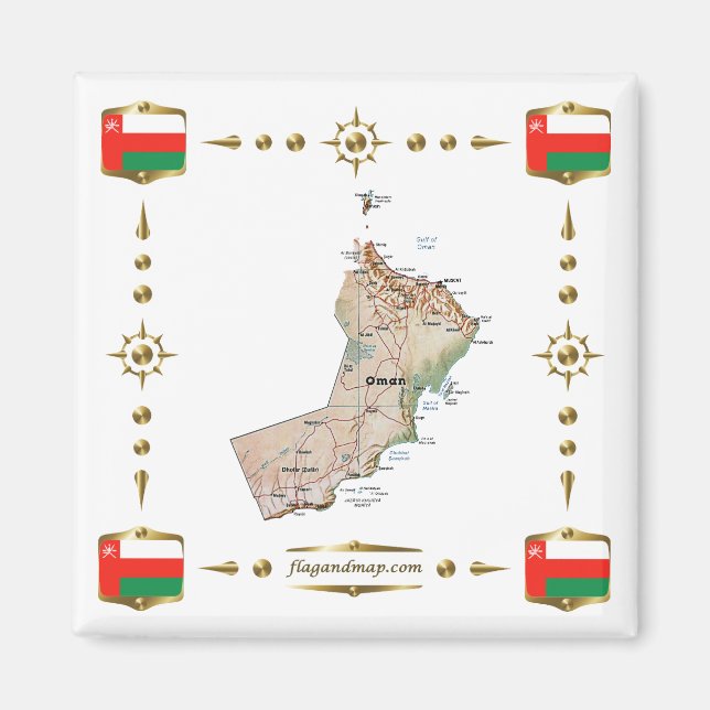 Oman Map + Flags Aimant (Devant)