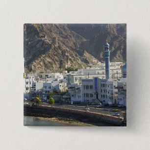 Oman, Muscat, Mutrah. Buildings along Mutrah 2 Inch Square Button