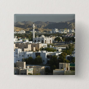 Oman, Muscat, Qurm. Buildings of Qurm Area / 2 Inch Square Button
