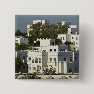 Oman, Muscat, Qurm. Buildings of Qurm Area / 2 Inch Square Button