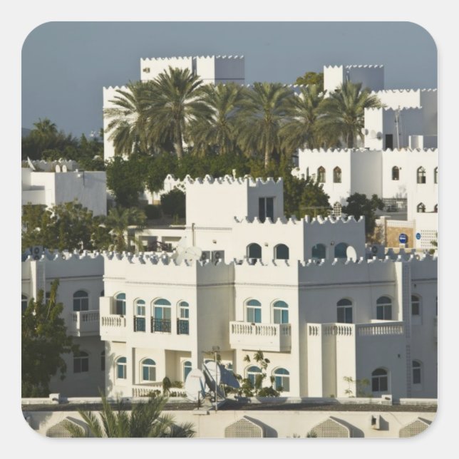 Oman, Muscat, Qurm. Buildings of Qurm Area / Square Sticker (Front)